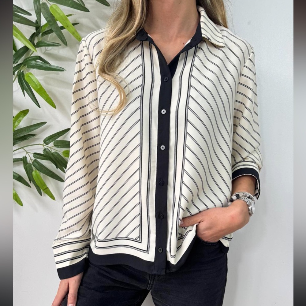 Rachel Zoe Cream and Black Striped Blouse
